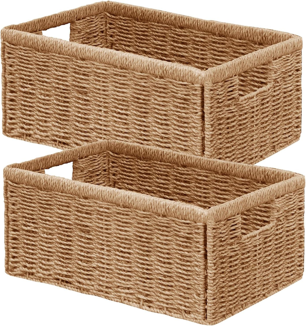 Porshmarks Woven Storage Baskets Set of 2, Paper Rope, Natural, with Handles