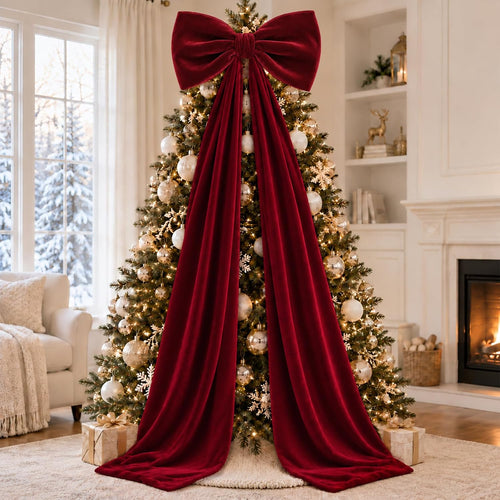 Large burgundy velvet christmas tree topper bow