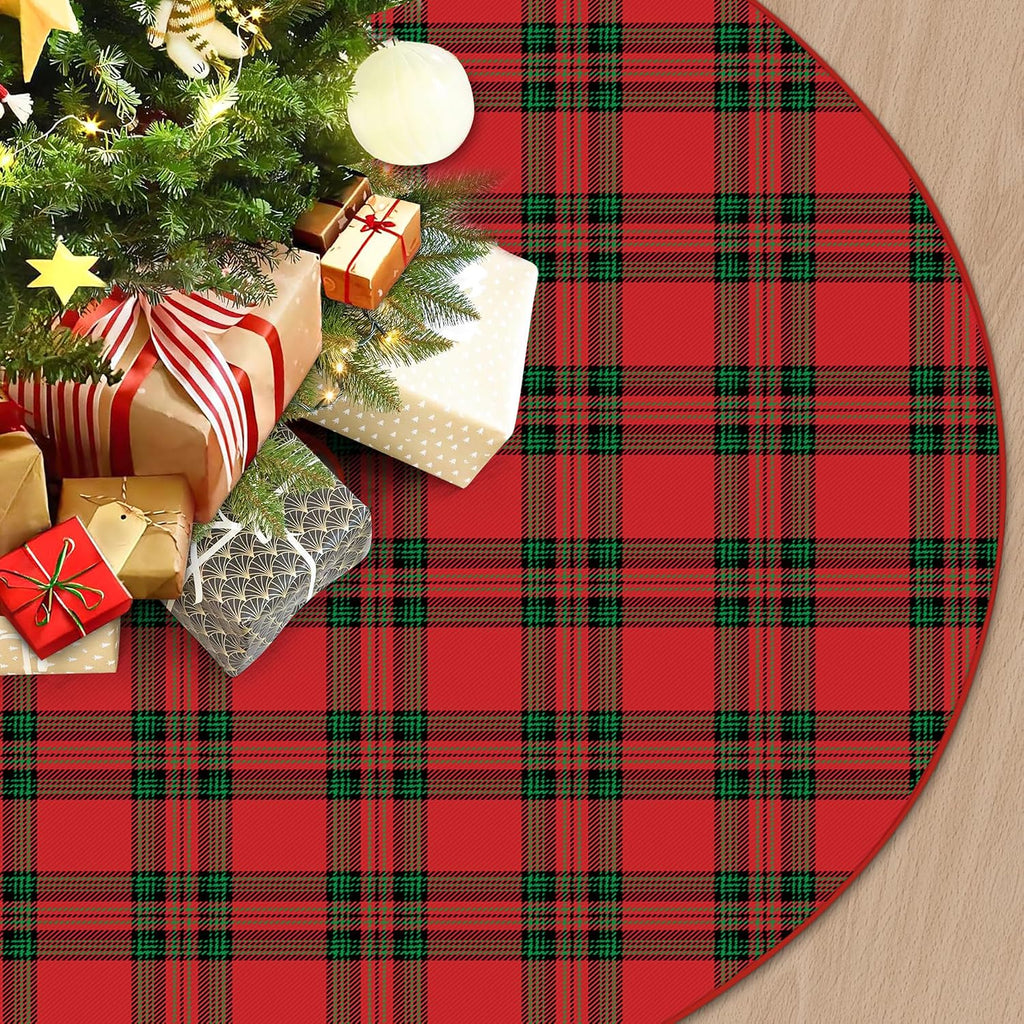 48 inch red and green tartan plaid christmas tree skirt