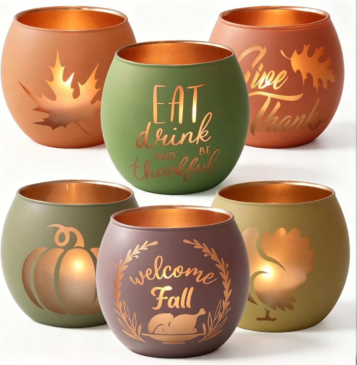 Thanksgiving glass votive candle holders set of 6