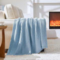 Porshmarks Chunky Knit Throw Blanket, Acrylic, Blue, 50 x 60 Inch
