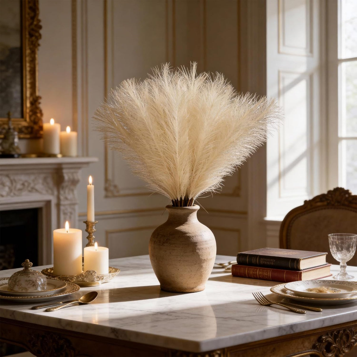Porshmarks Faux Pampas Grass, 30 Stems, Beige, 21.6 Inch