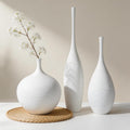 Porshmarks Ceramic Vase Set of 3, White, Matte Ribbed Finish, Narrow Neck