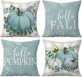 Fall pillow covers 18x18 set of 4 with teal pumpkin print