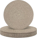 Porshmarks Round Woven Placemats Set of 6, Cotton Rope, Brown, 13 Inch