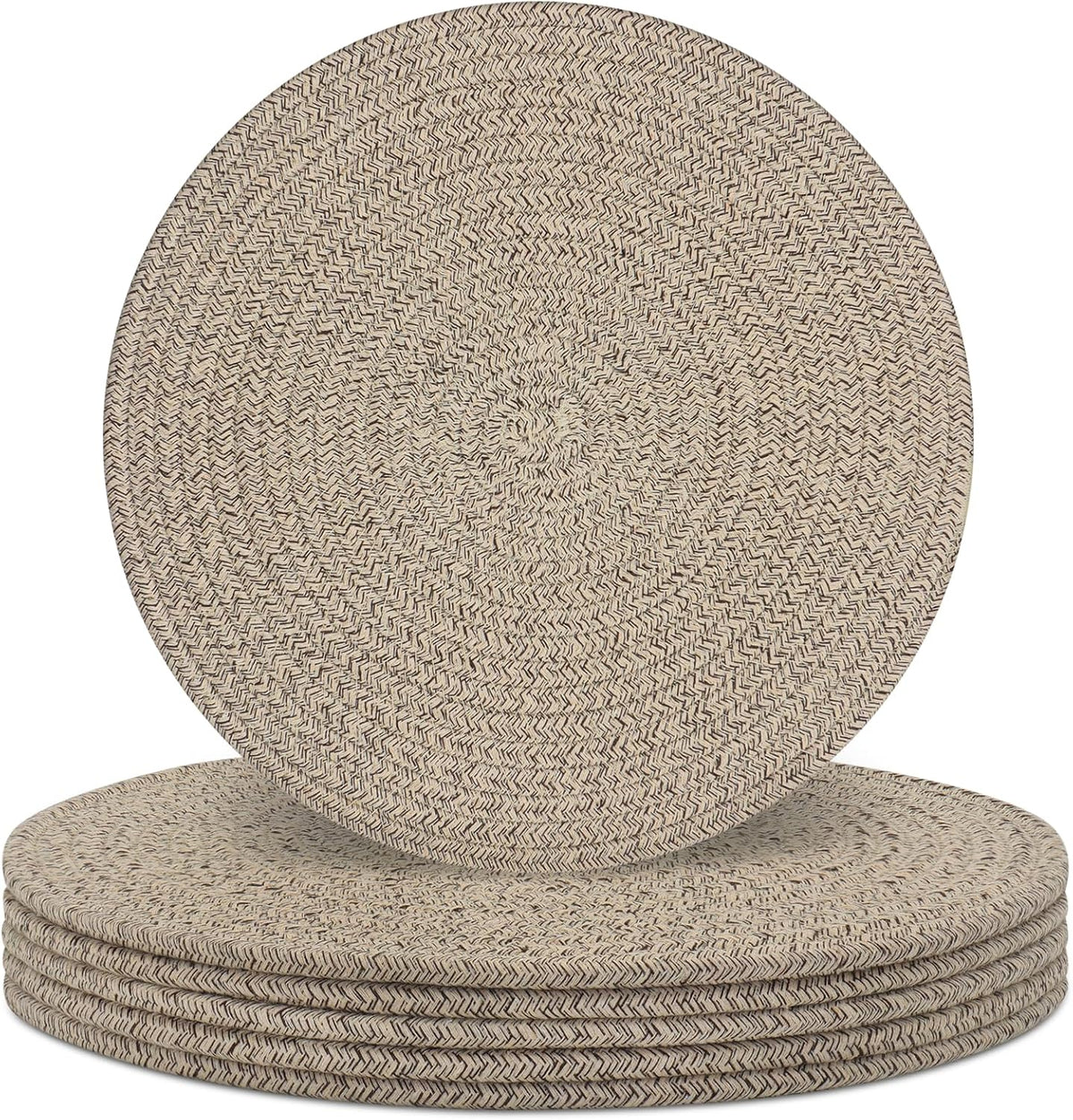 Porshmarks Round Woven Placemats Set of 6, Cotton Rope, Brown, 13 Inch