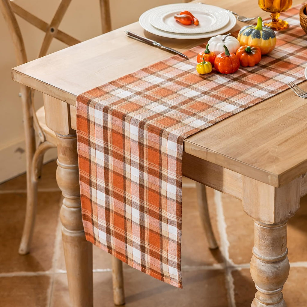 Porshmarks Plaid Table Runner, Rust Tartan, Cotton Polyester, 13 x 72 Inch