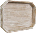 Porshmarks Wooden Decorative Tray with Bead Trim, White Washed, 16.5 x 13 Inch