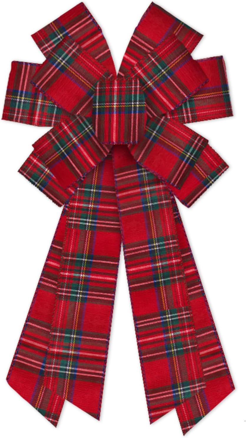 Red buffalo plaid christmas wreath bow