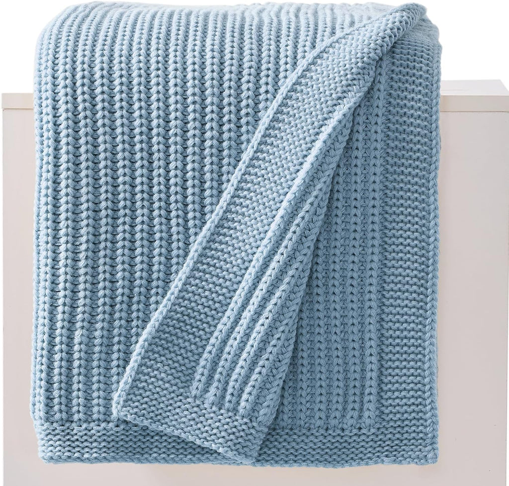 Porshmarks Chunky Knit Throw Blanket, Acrylic, Blue, 50 x 60 Inch