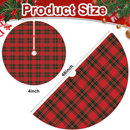 Plaid tree skirt under a decorated christmas tree