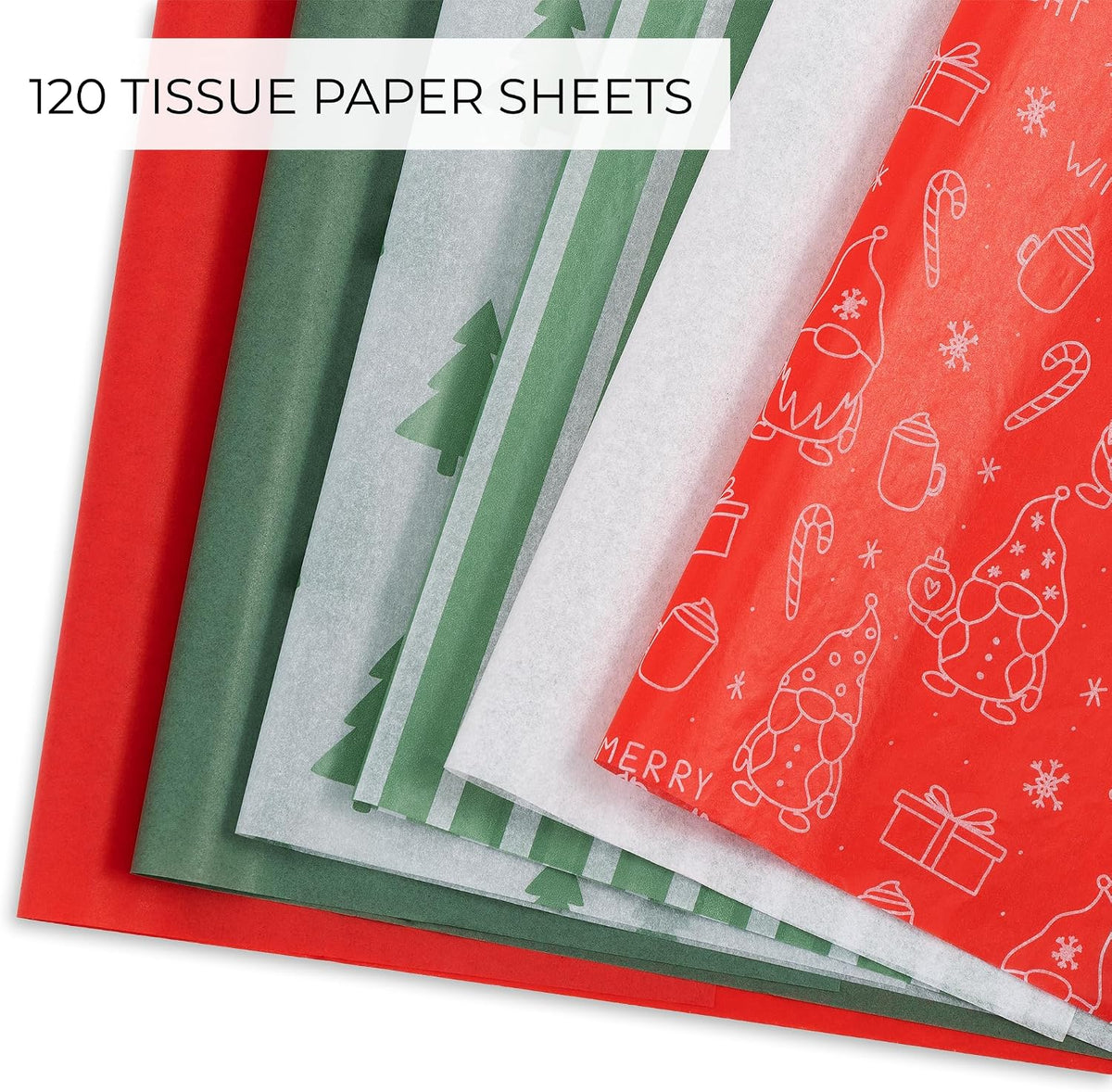 Red green and white tissue paper in a gift bag