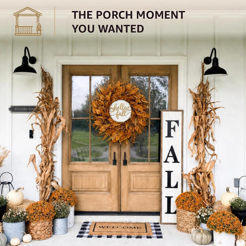 Fall wreath hanging on a front door