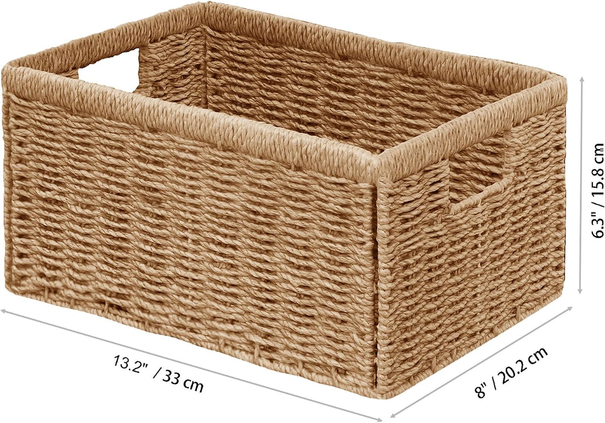 Porshmarks Woven Storage Baskets Set of 2, Paper Rope, Natural, with Handles