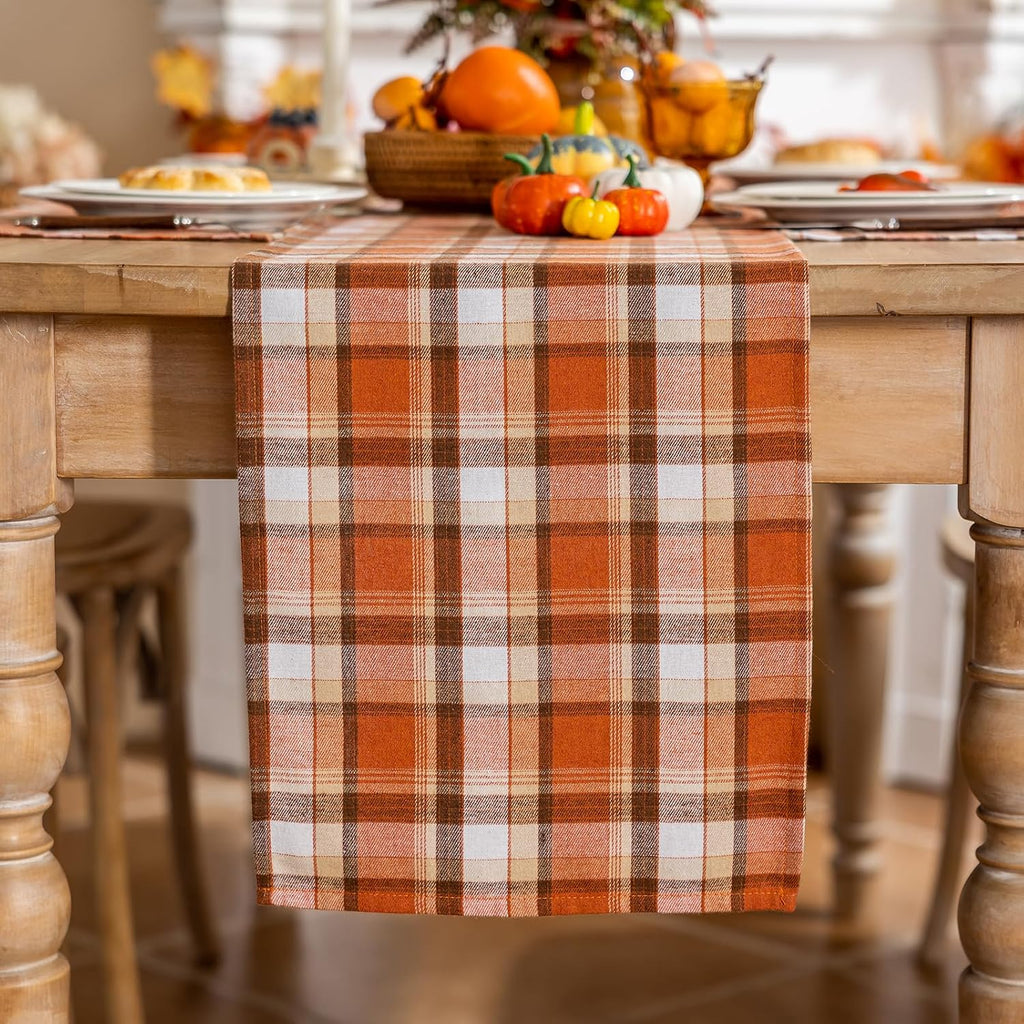 Porshmarks Plaid Table Runner, Rust Tartan, Cotton Polyester, 13 x 72 Inch