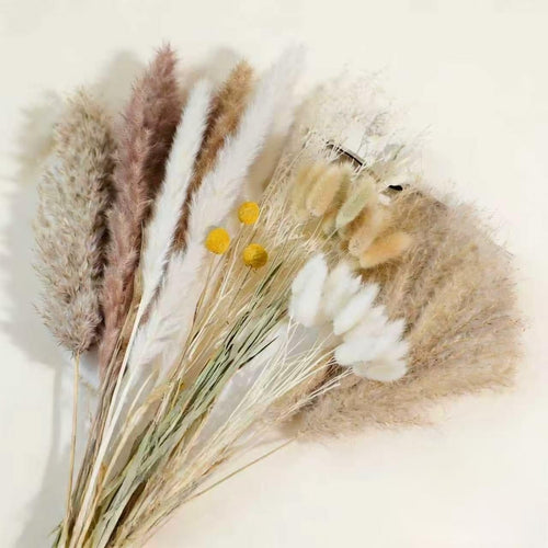 Boho dried pampas grass arrangement in home decor