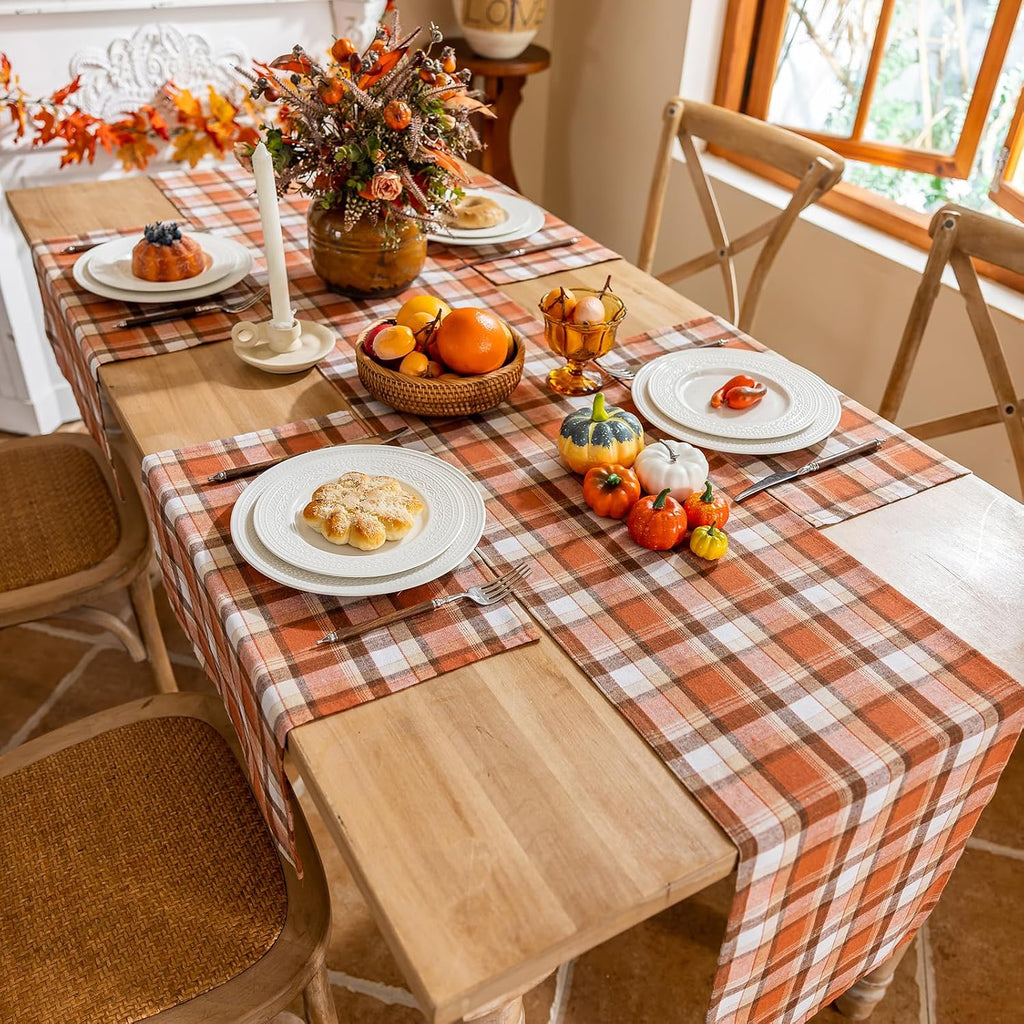 Porshmarks Plaid Table Runner, Rust Tartan, Cotton Polyester, 13 x 72 Inch