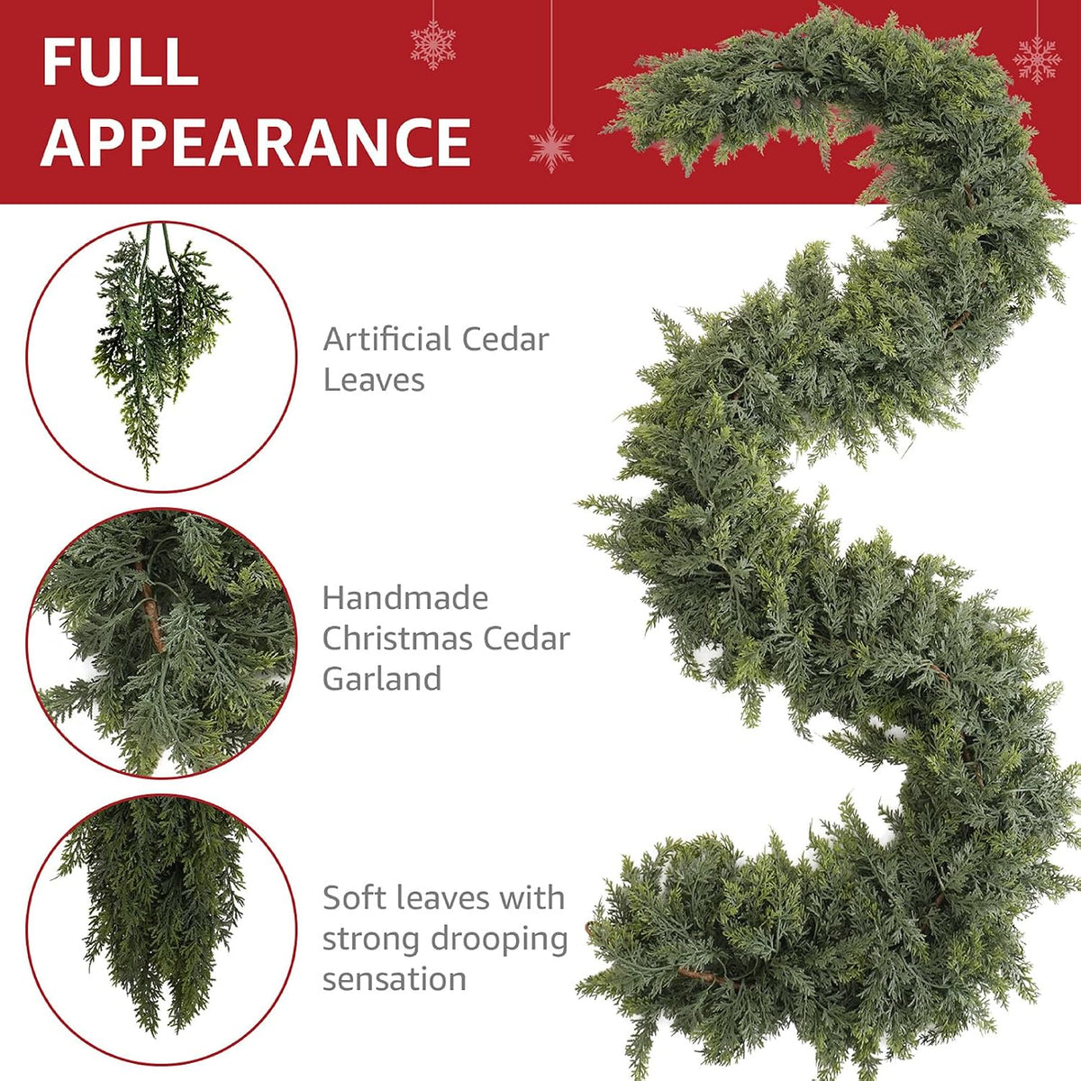 Soft touch artificial cedar leaves close-up