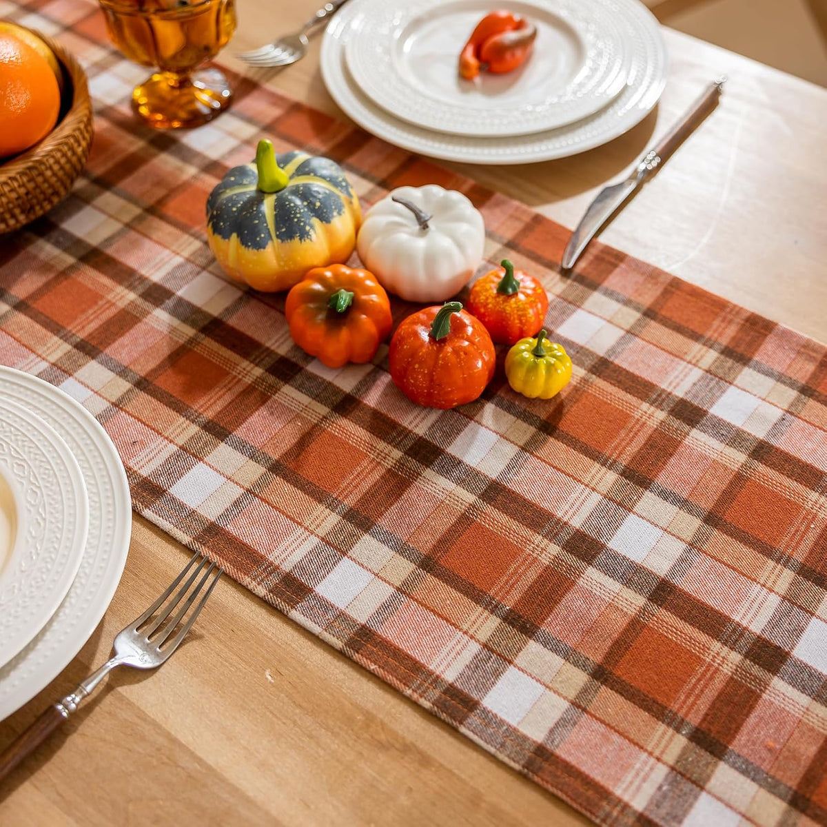 Porshmarks Plaid Table Runner, Rust Tartan, Cotton Polyester, 13 x 72 Inch