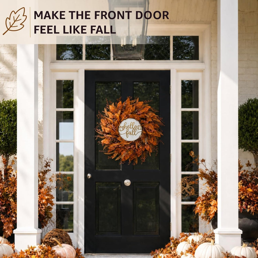 Artificial autumn wreath with berries close-up
