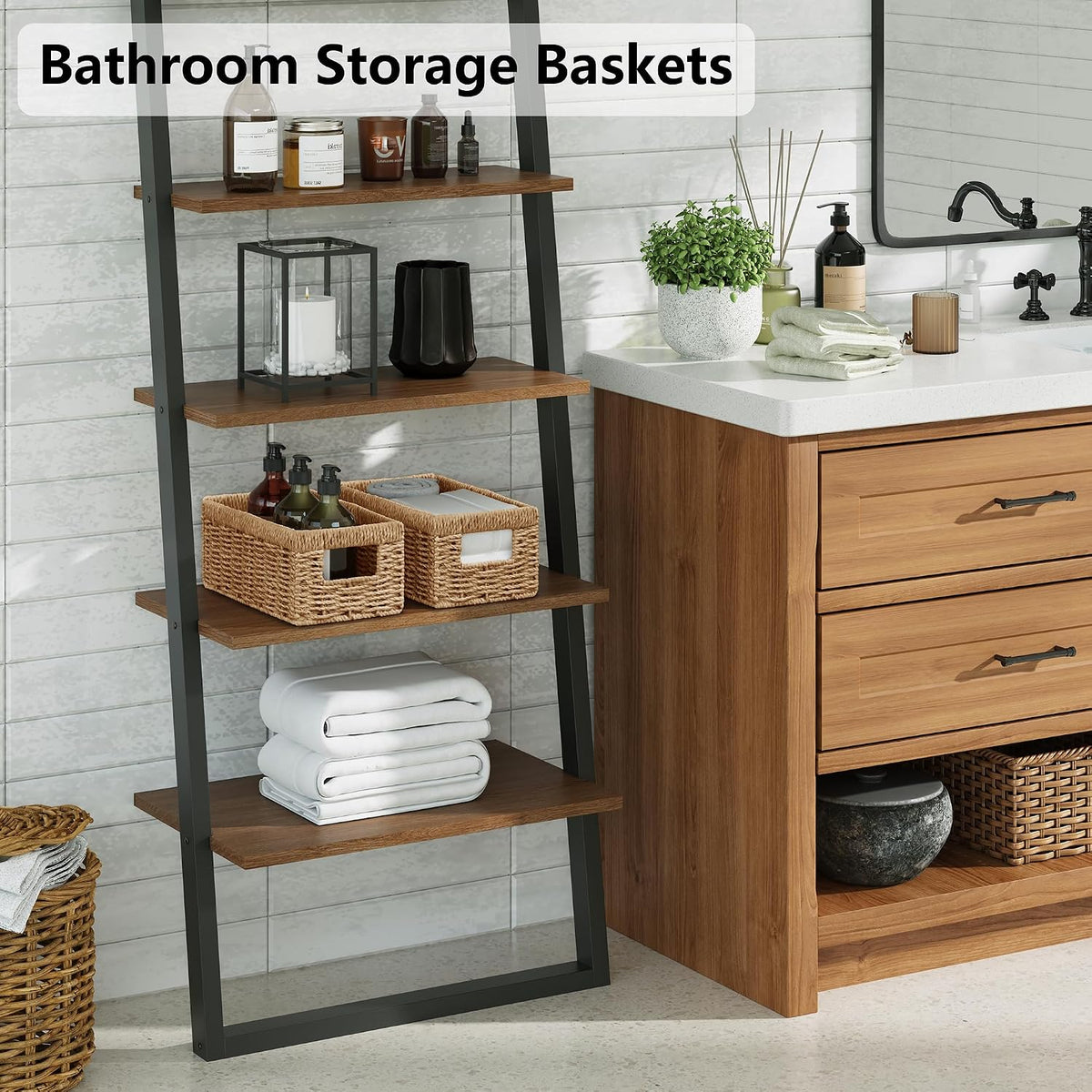 Porshmarks Woven Storage Baskets Set of 2, Paper Rope, Natural, with Handles