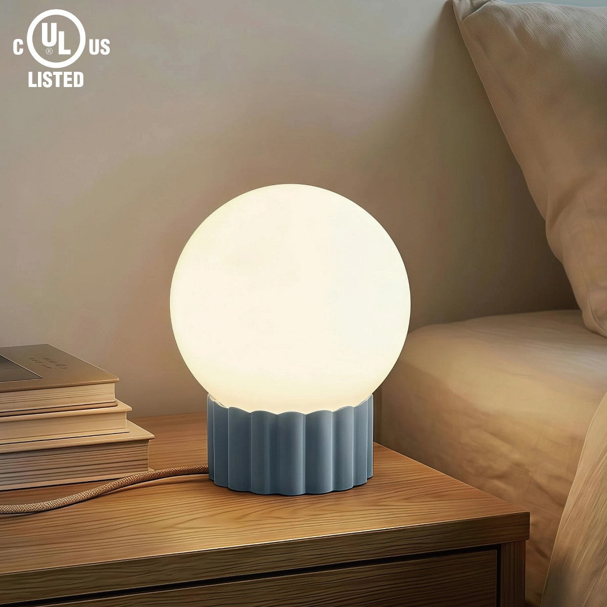 Porshmarks Ribbed Base Opal Glass Globe Table Lamp – Blue