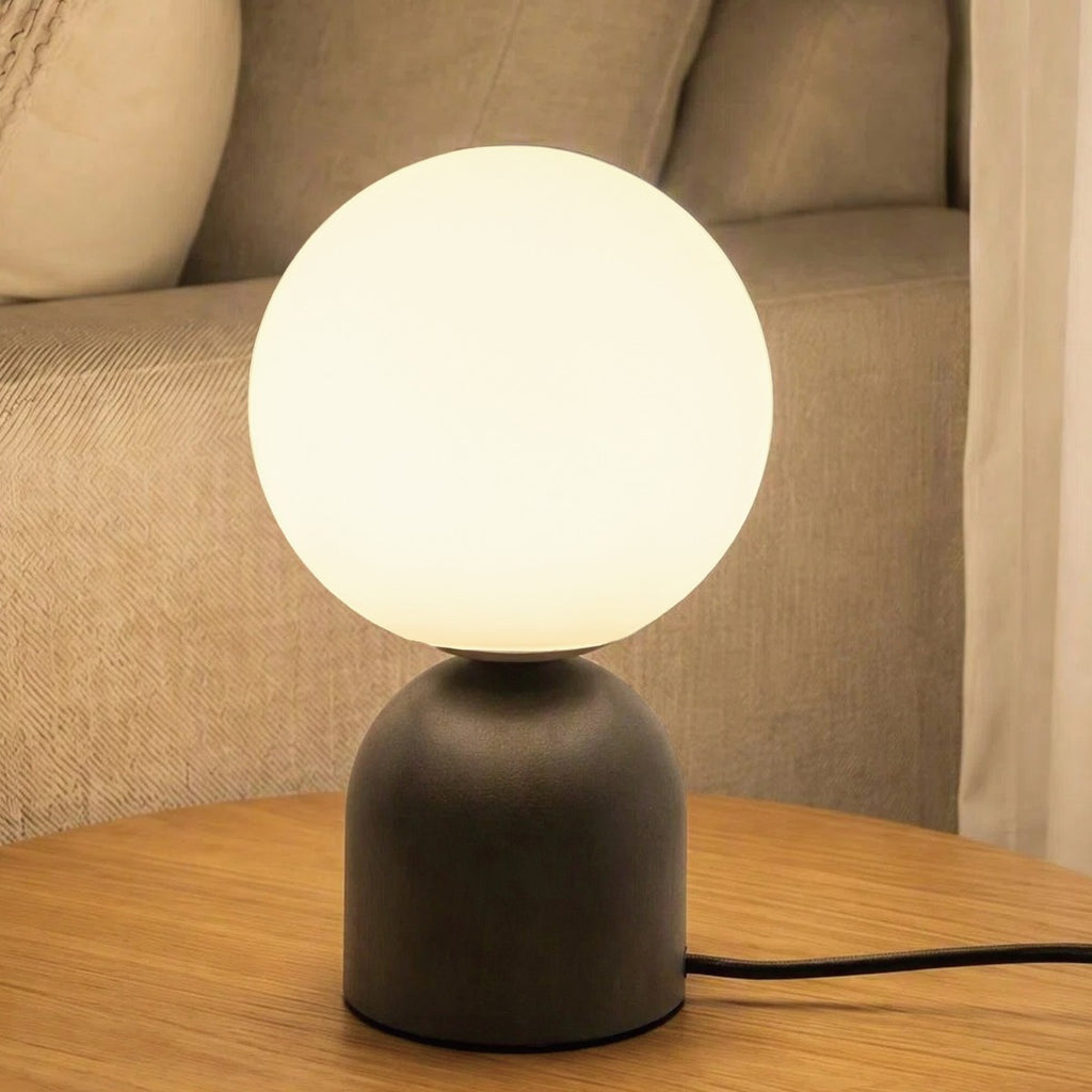 Porshmarks Opal Glass Globe Table Lamp with Solid Wood Base