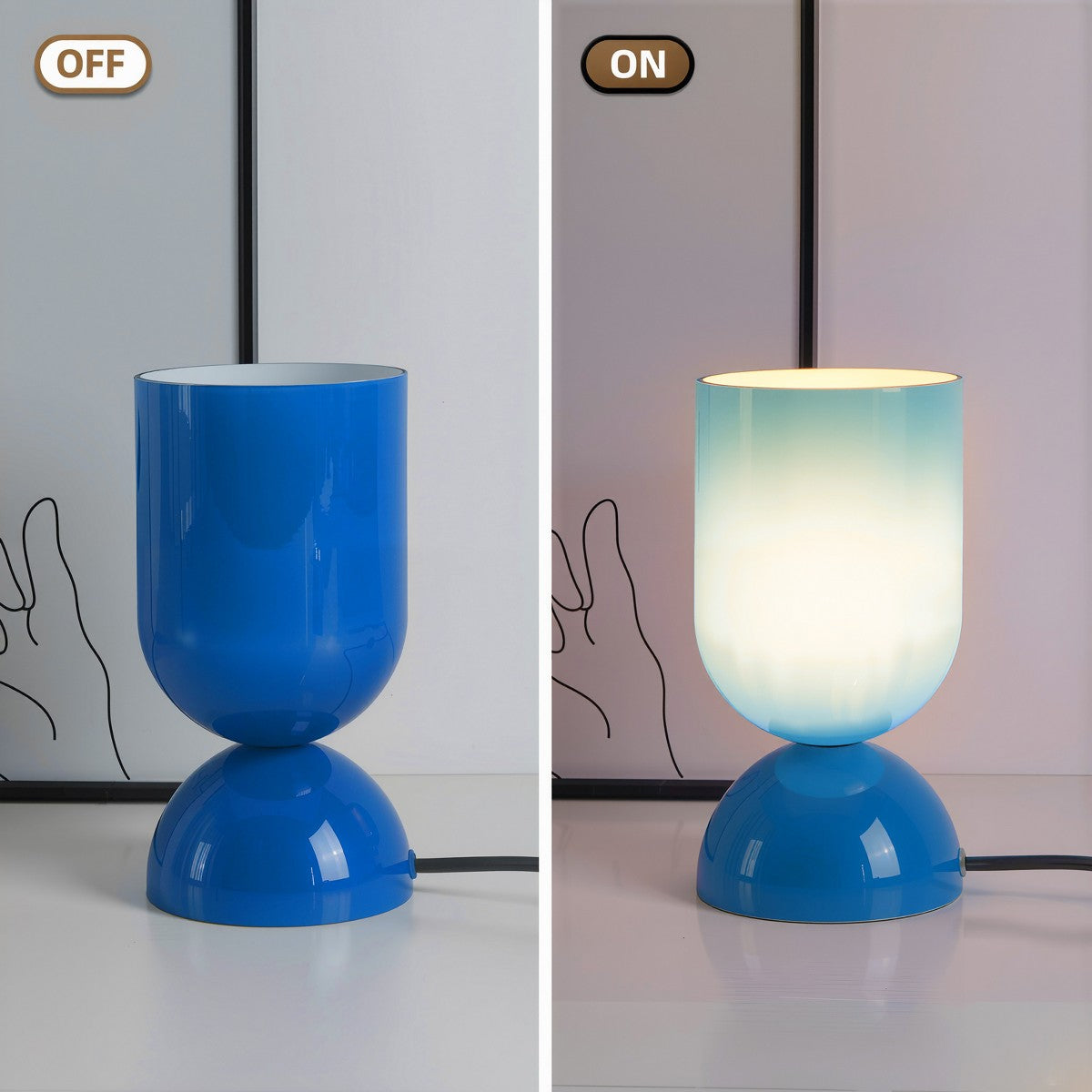 Porshmarks Glossy Glass Cylinder Table Lamp with Dome Base