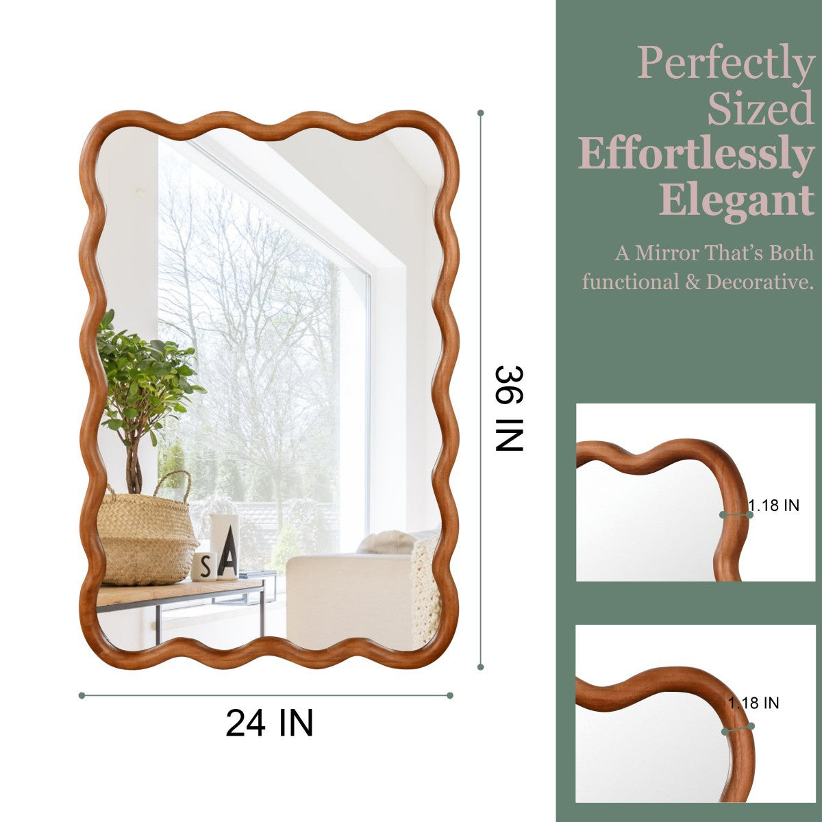 Porshmarks Wavy Wood Frame Rectangle Wall Mirror – Brown, 24x36