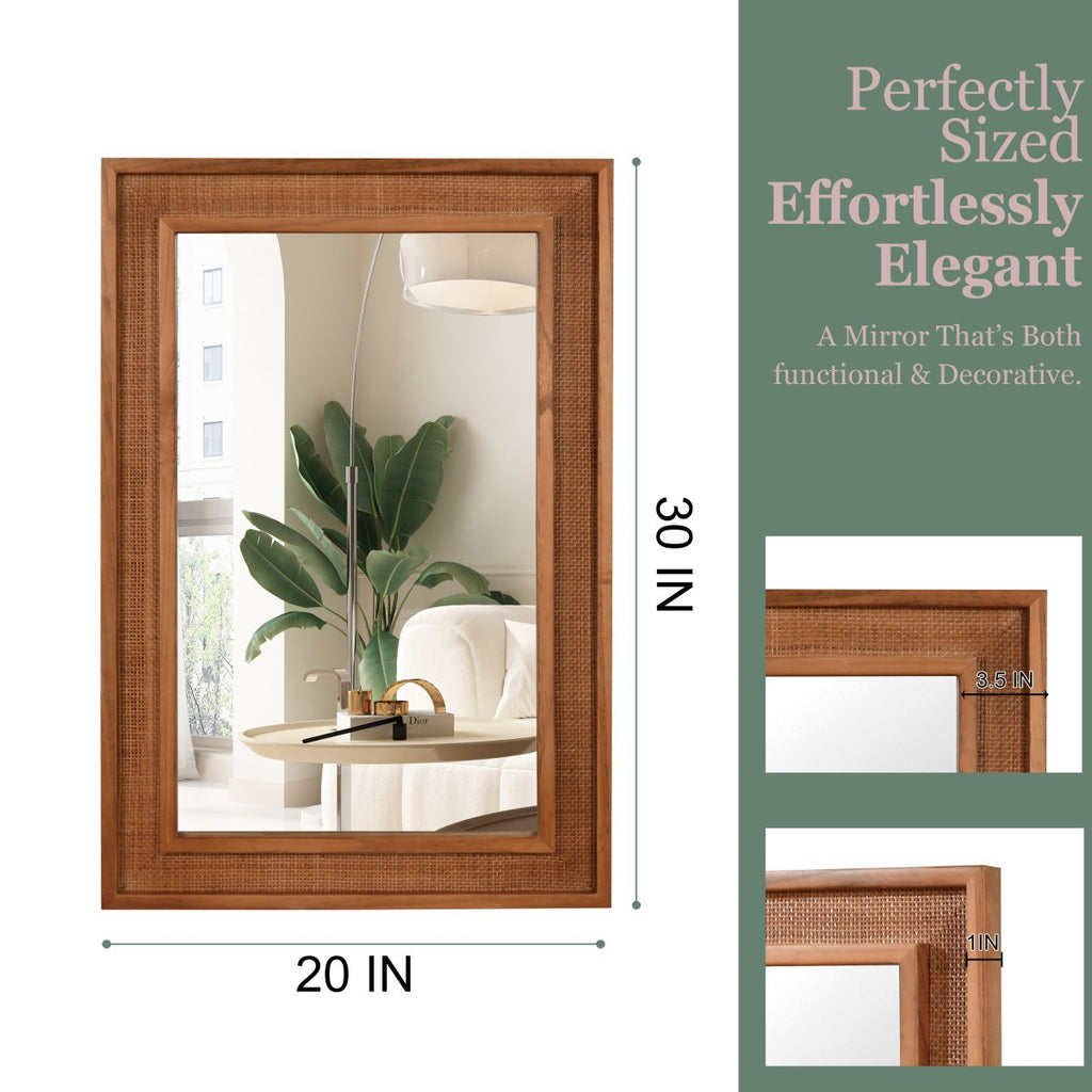 Porshmarks Rattan-Wrapped Rectangle Wall Mirror – Brown, 20x30