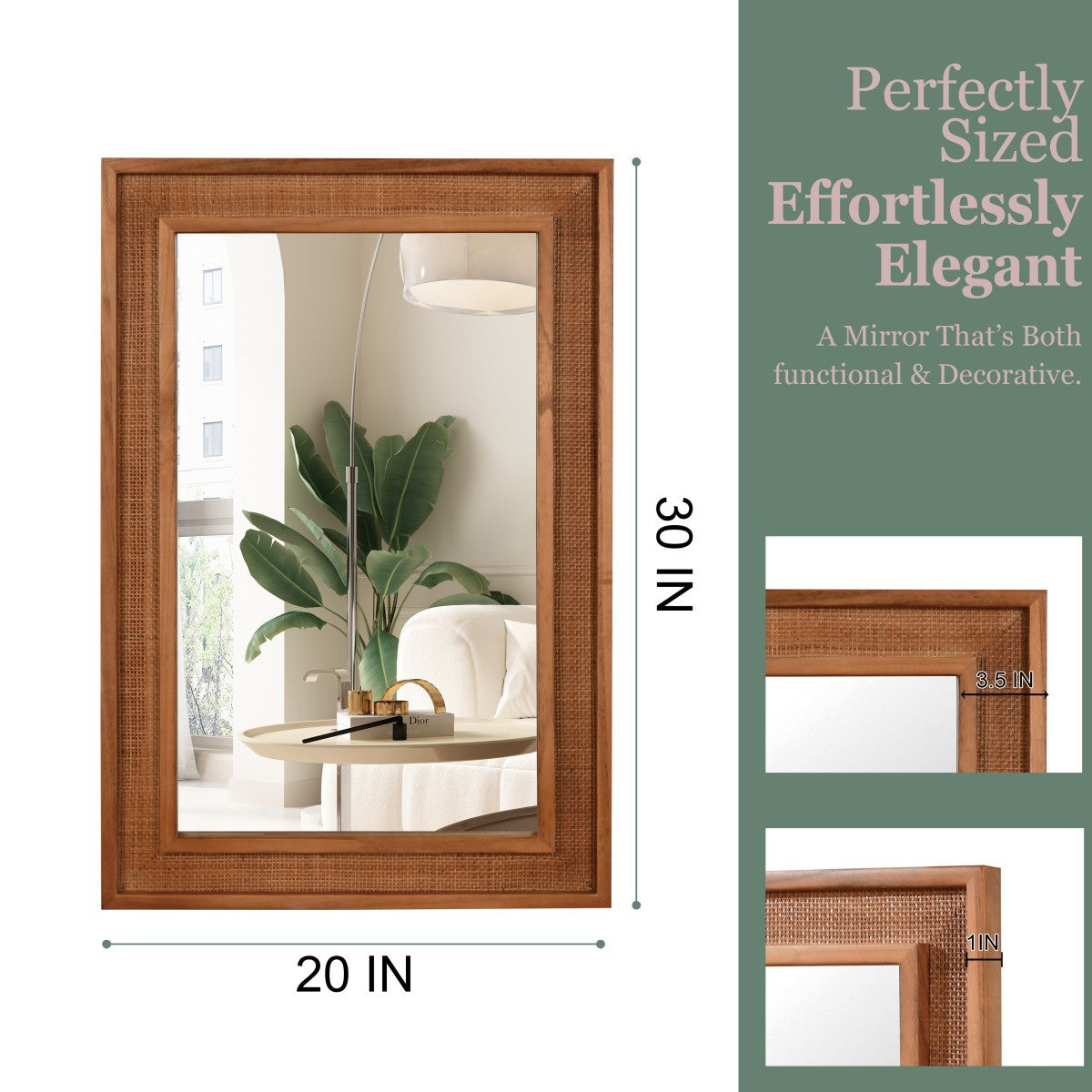 Porshmarks Rattan-Wrapped Rectangle Wall Mirror – Brown, 20x30