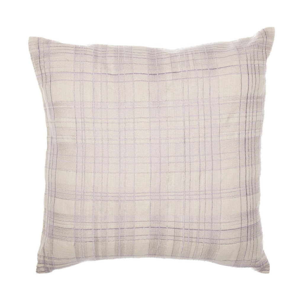 Porshmarks Ivory Check Embroidered Cotton Throw Pillow with Insert, 24x24