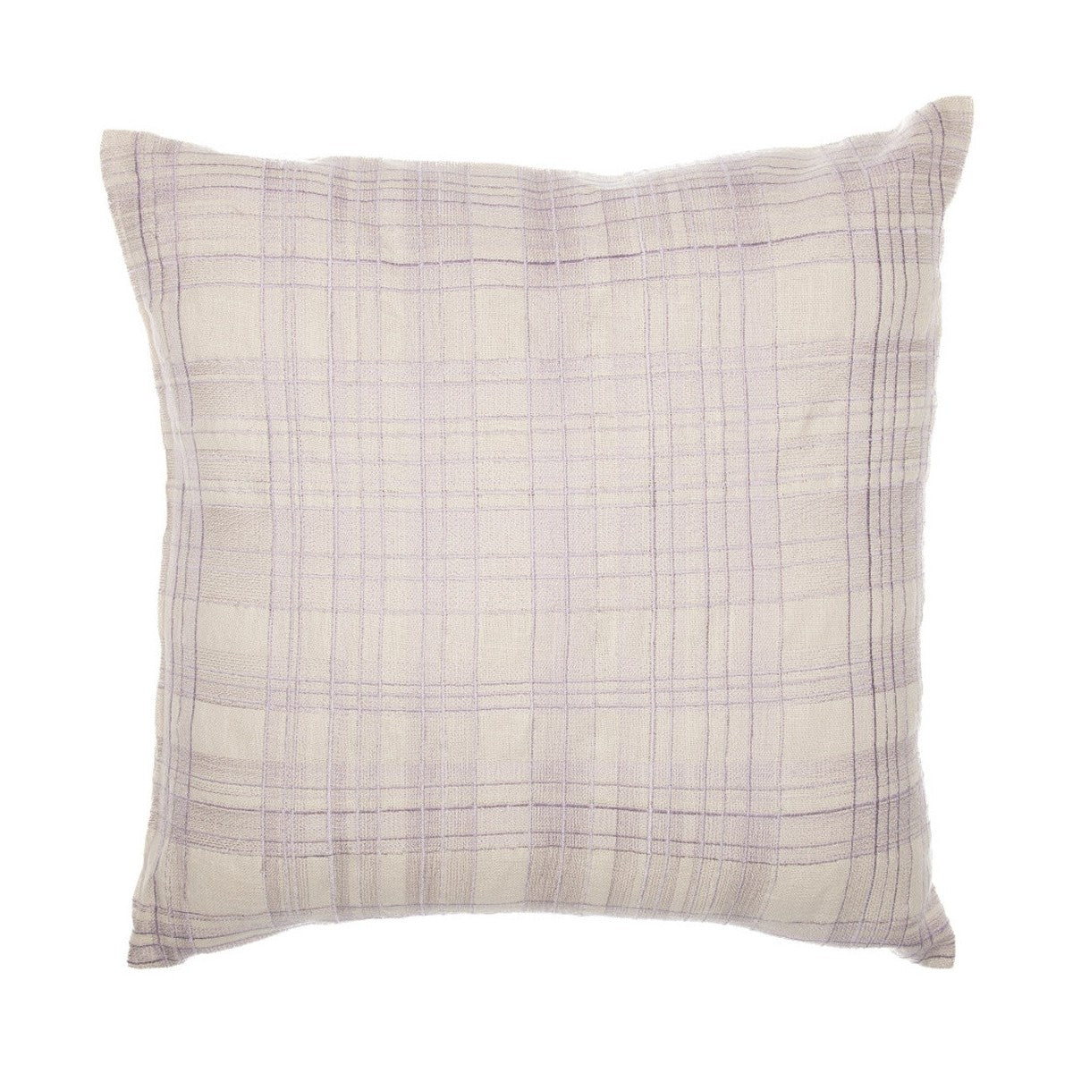 Porshmarks Ivory Check Embroidered Cotton Throw Pillow with Insert, 24x24