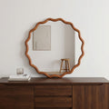 Porshmarks Round Wavy Wood Frame Wall Mirror – Brown, 24 in