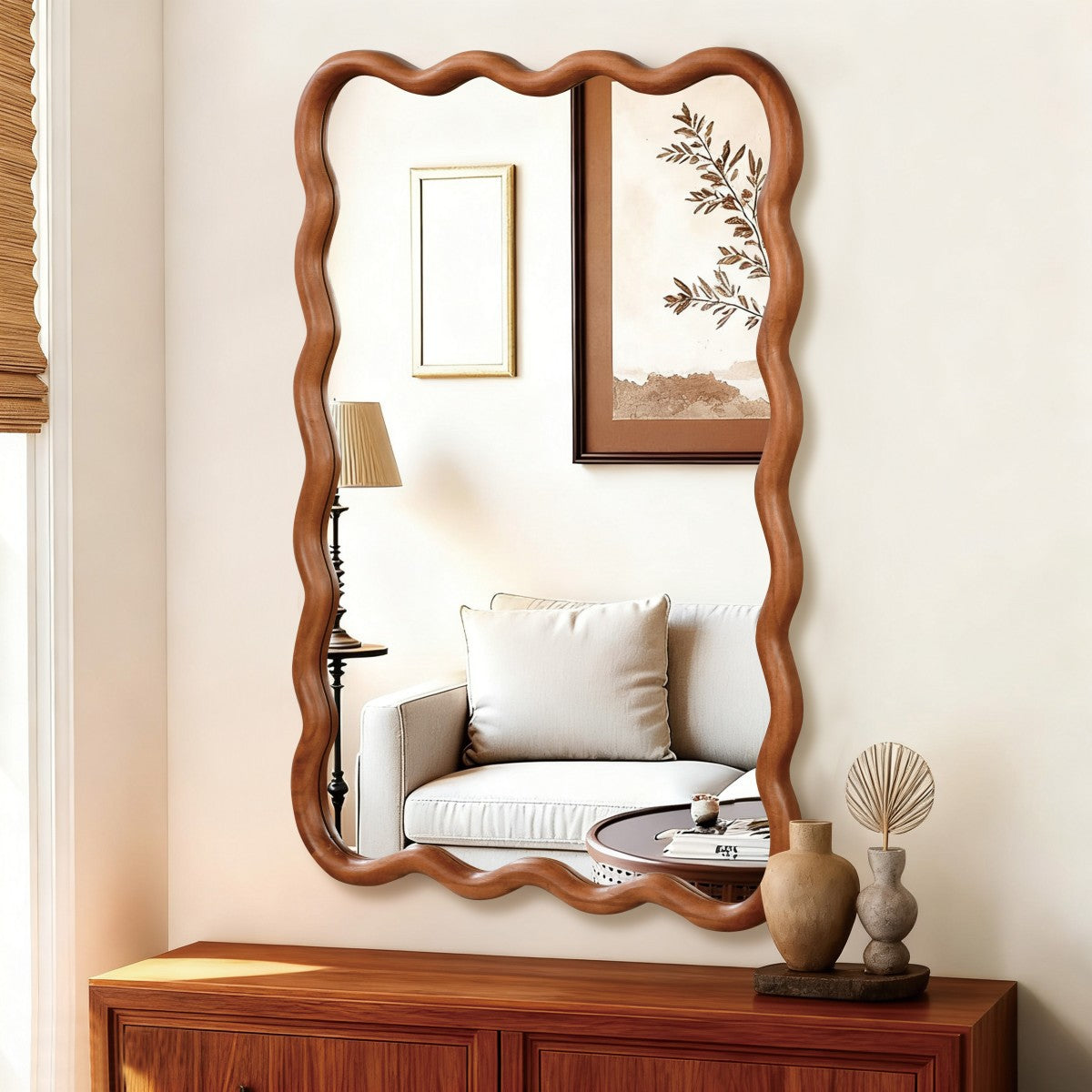 Porshmarks Wavy Wood Frame Rectangle Wall Mirror – Brown, 24x36