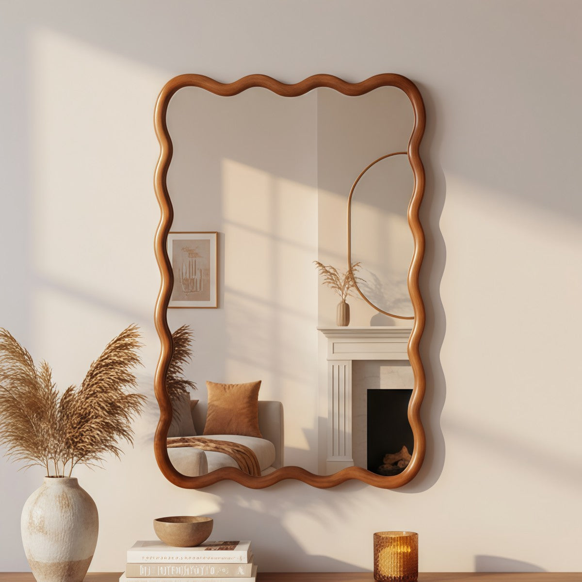 Porshmarks Wavy Wood Frame Rectangle Wall Mirror – Brown, 24x36