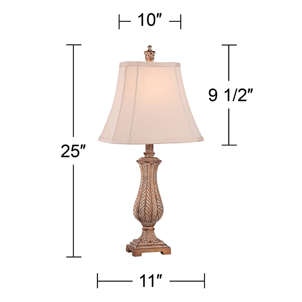 Porshmarks Antique Gold Leaf Vase Table Lamp with Off-White Rectangular Shade