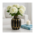 Porshmarks Fluted Ceramic Vase – Black & Gold, 8 in