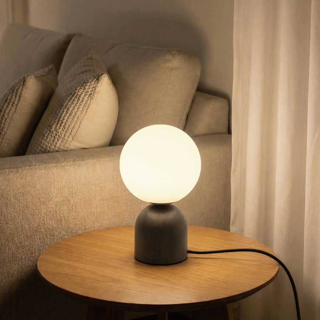 Porshmarks Opal Glass Globe Table Lamp with Solid Wood Base