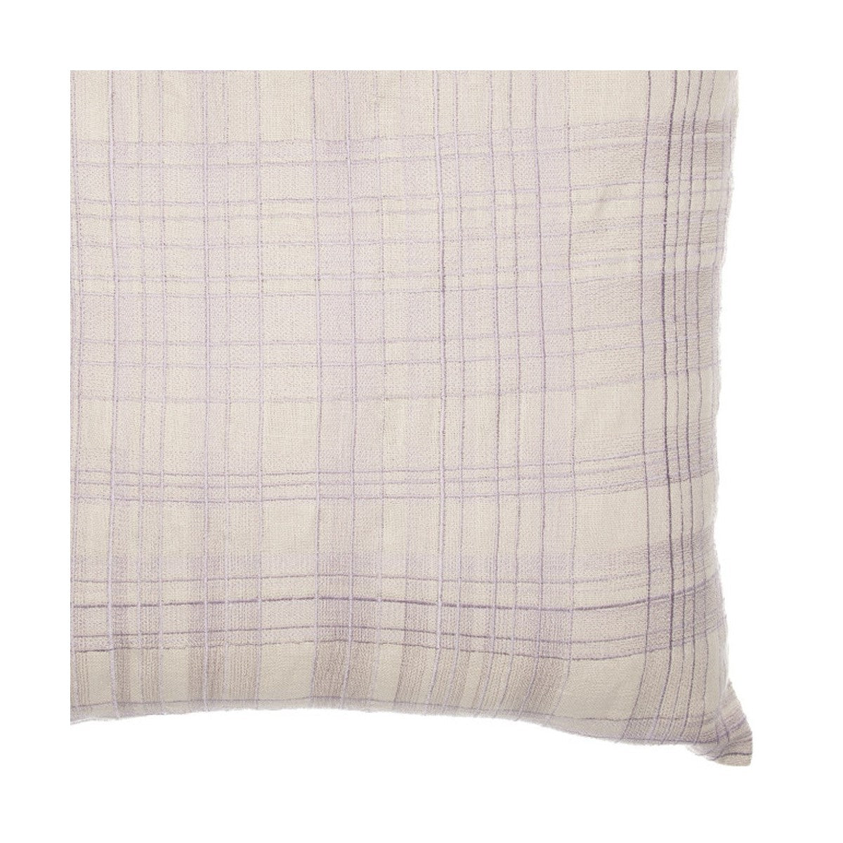 Porshmarks Ivory Check Embroidered Cotton Throw Pillow with Insert, 24x24