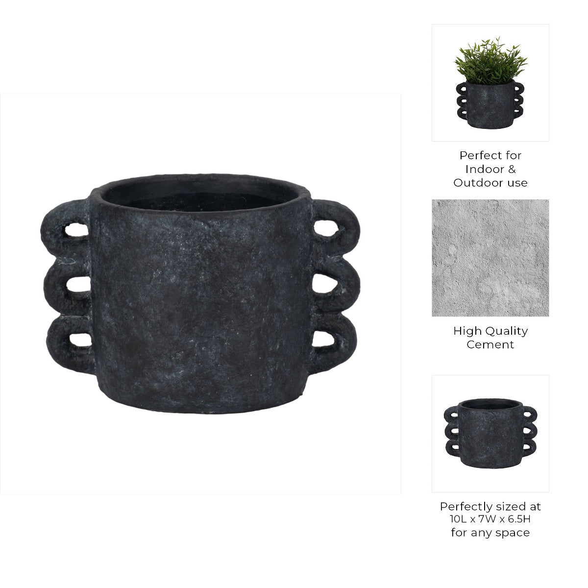 Porshmarks Arch Handle Ceramic Planter – Black, 7 in