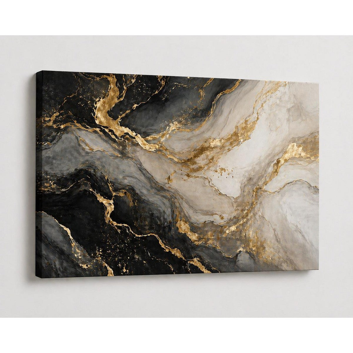 Porshmarks Black & Gold Marble Abstract Canvas Wall Art, 24x36