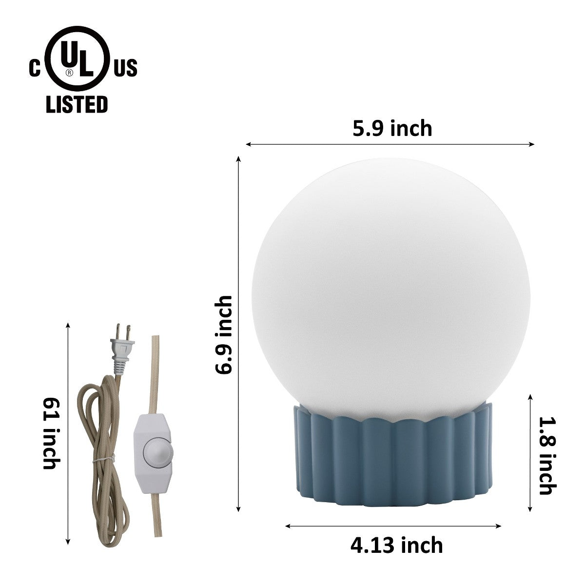 Porshmarks Ribbed Base Opal Glass Globe Table Lamp – Blue