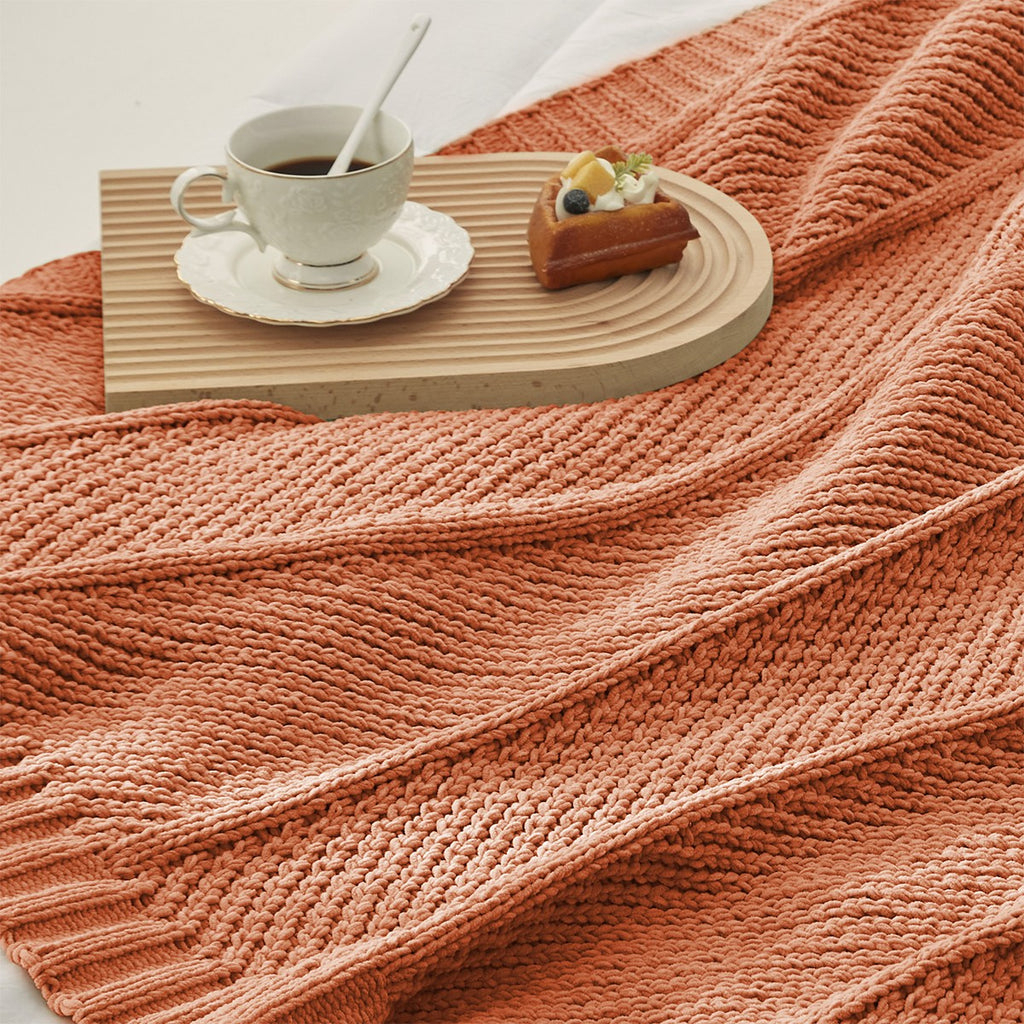 Porshmarks Chevron Chunky Knit Chenille Throw Blanket – Orange, 50x60
