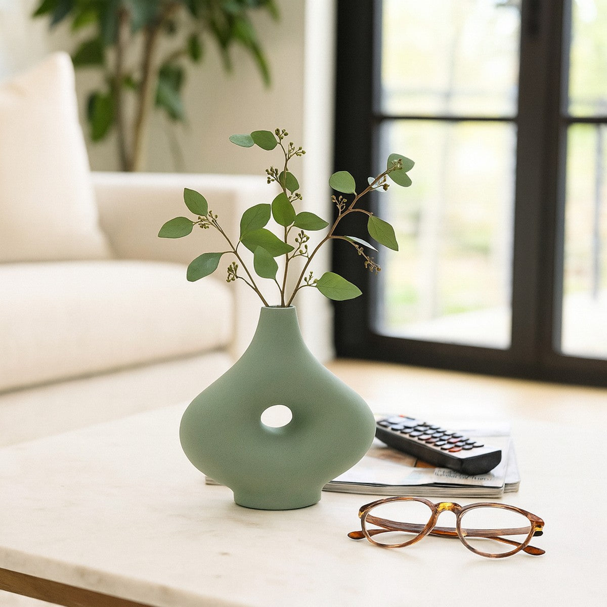 Porshmarks Green Ceramic Cut-Out Vase, 7 in
