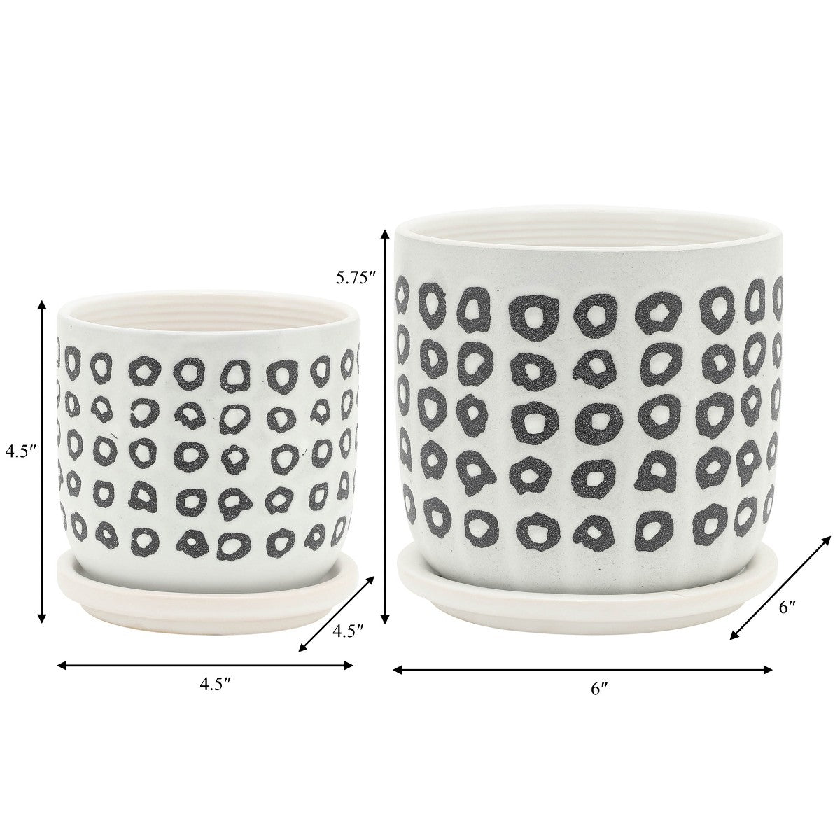 Porshmarks Black & White Patterned Ceramic Planters with Saucers, Set of 2