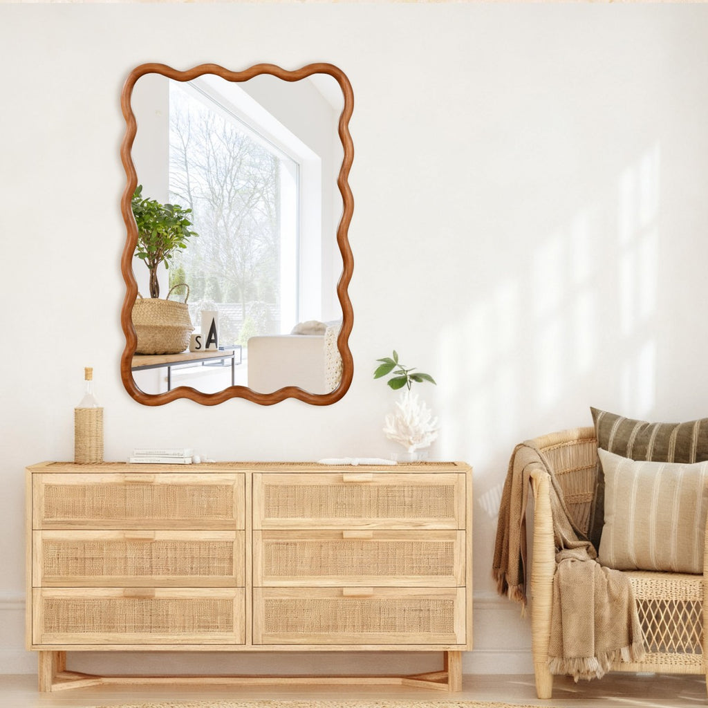 Porshmarks Wavy Wood Frame Rectangle Wall Mirror – Brown, 24x36