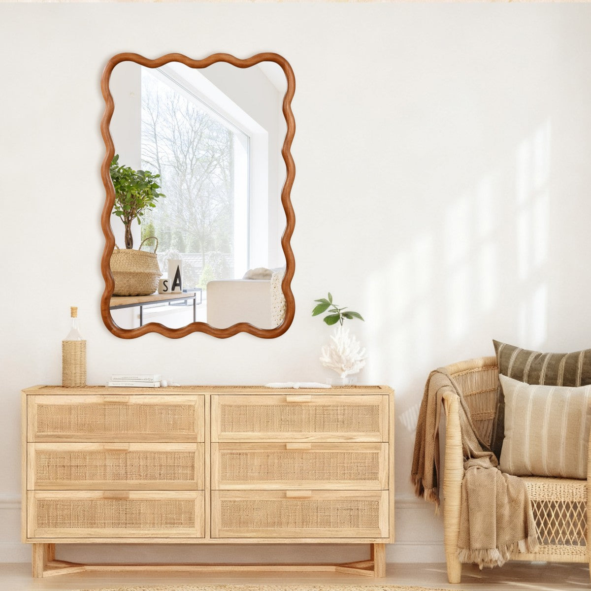 Porshmarks Wavy Wood Frame Rectangle Wall Mirror – Brown, 24x36