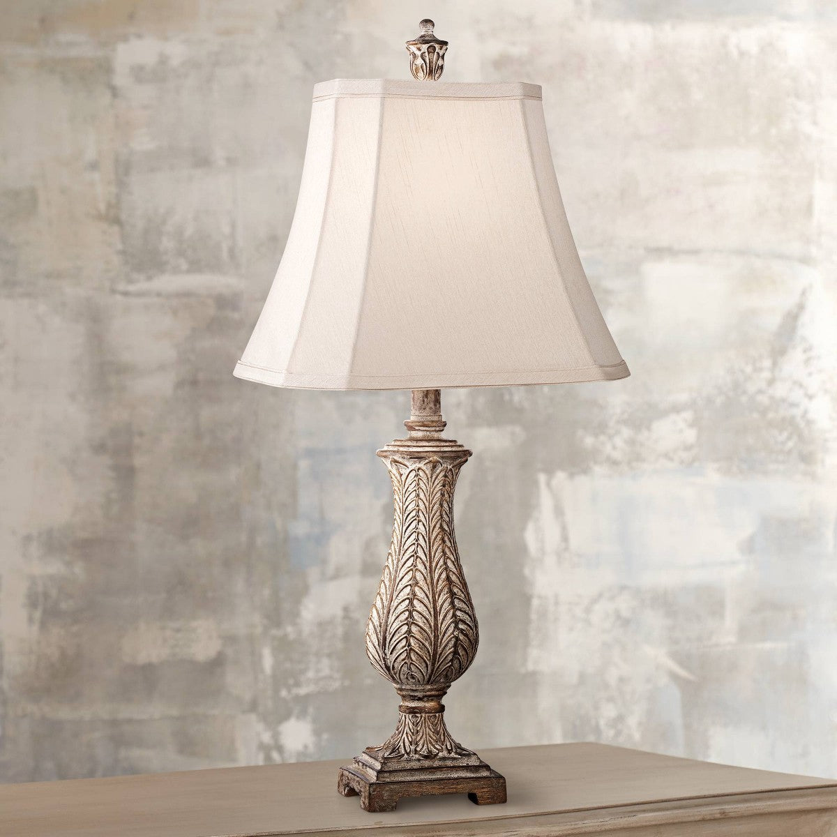 Porshmarks Antique Gold Leaf Vase Table Lamp with Off-White Rectangular Shade