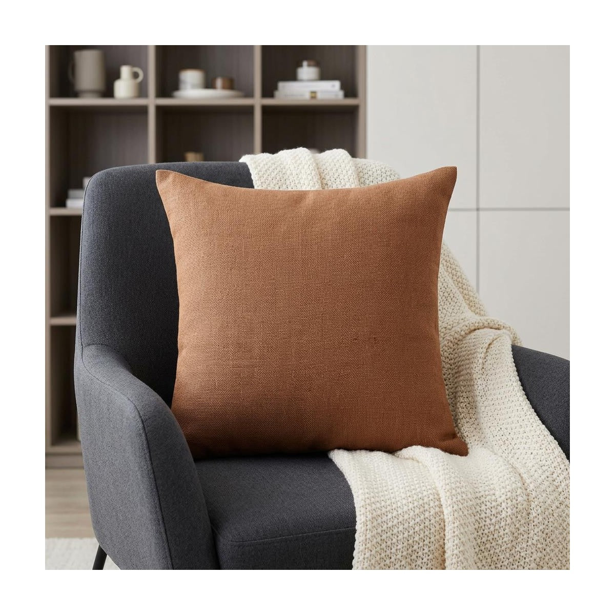 Porshmarks Brown Linen Throw Pillow with Insert, 20x20